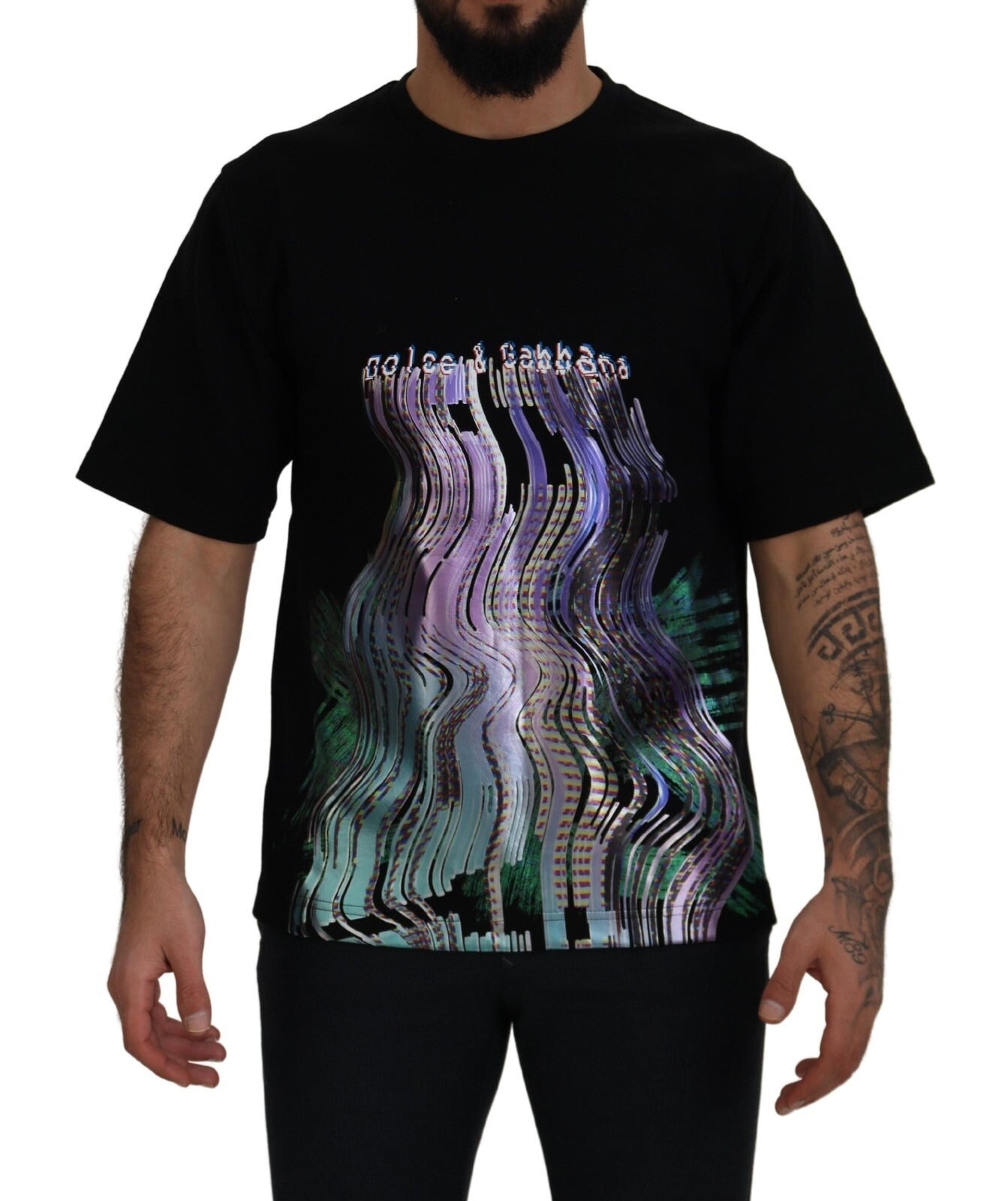 Dolce & Gabbana Cotton Black Printed Crewneck Tee T-shirt