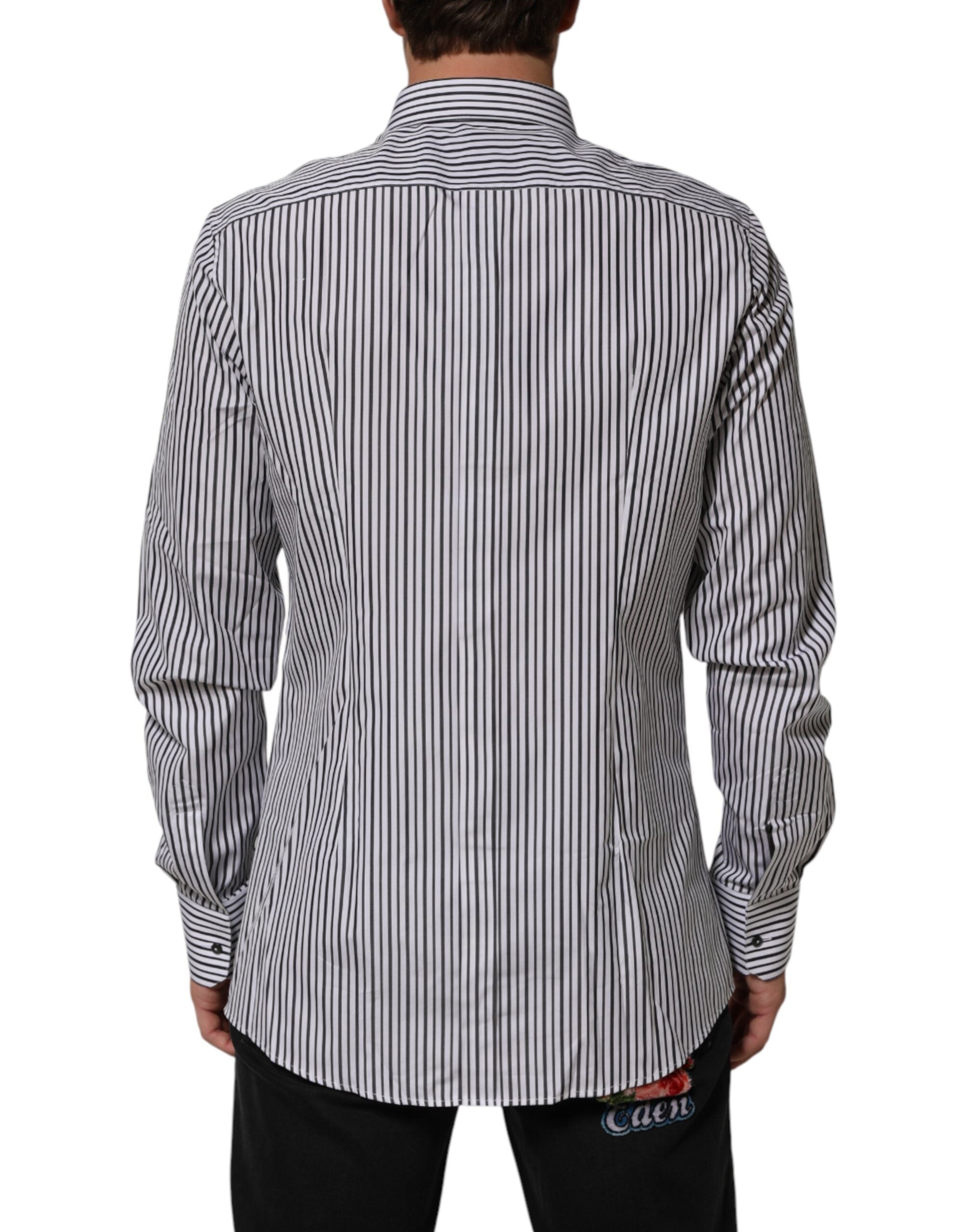 Dolce & Gabbana Black White Stripes Men GOLD Dress Shirt