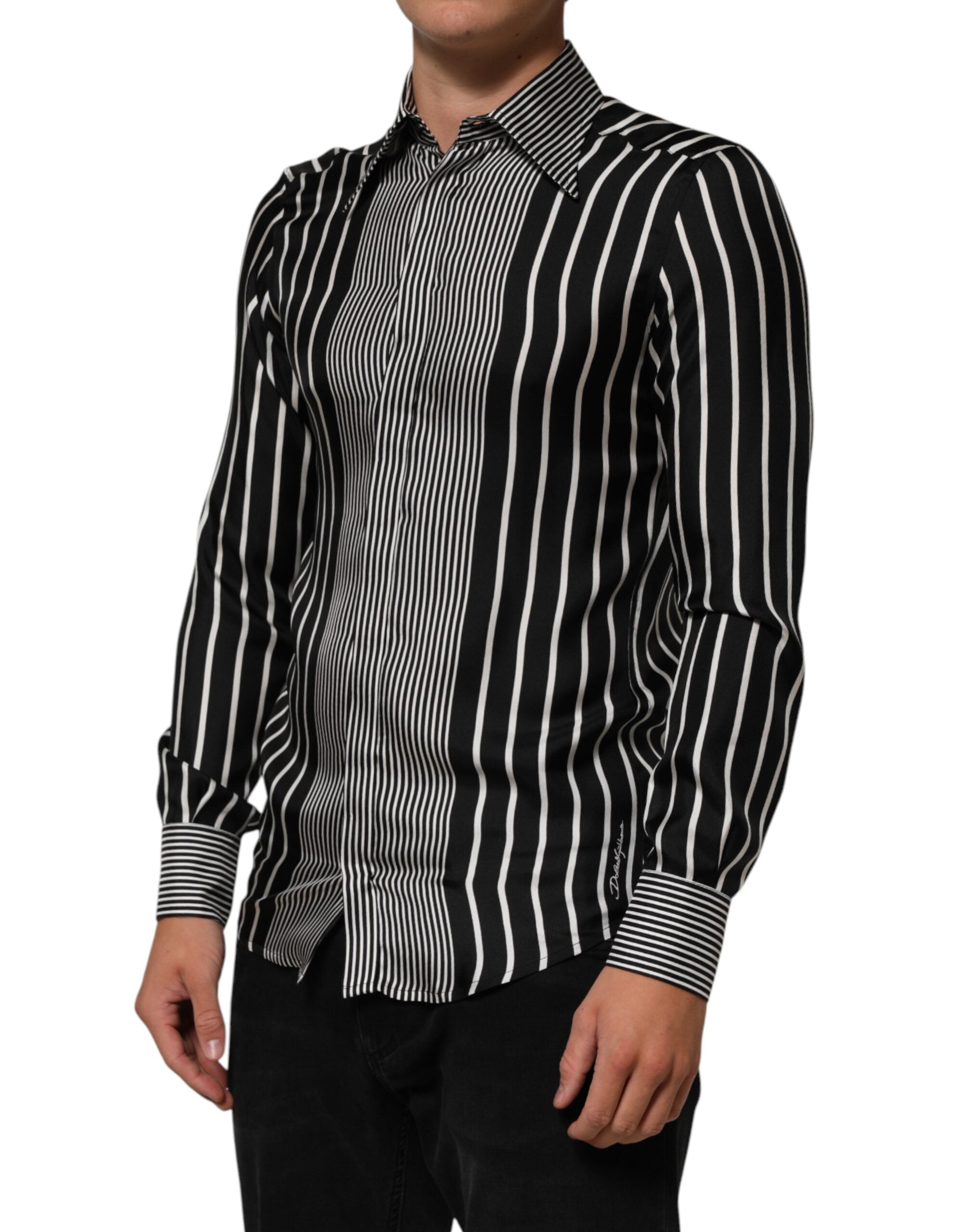 Dolce & Gabbana Black White Stripes Men MARTINI Dress Shirt