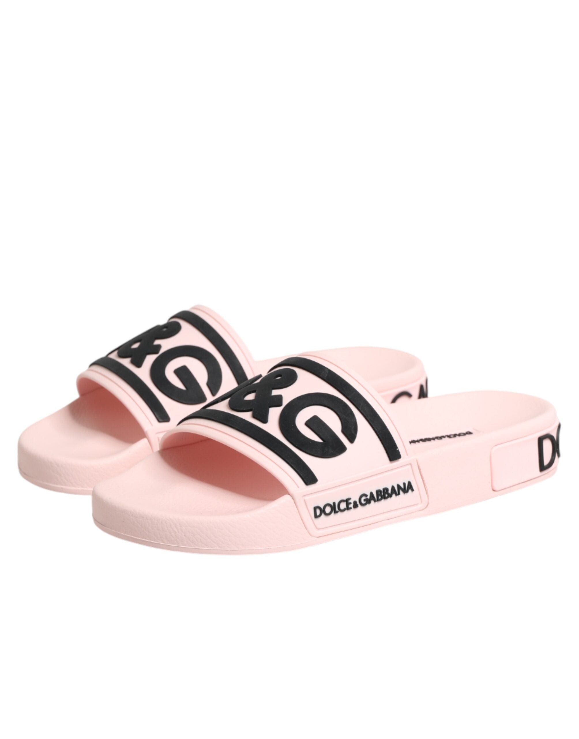 Dolce & Gabbana Pink Rubber Slides Sandals Beachwear Shoes