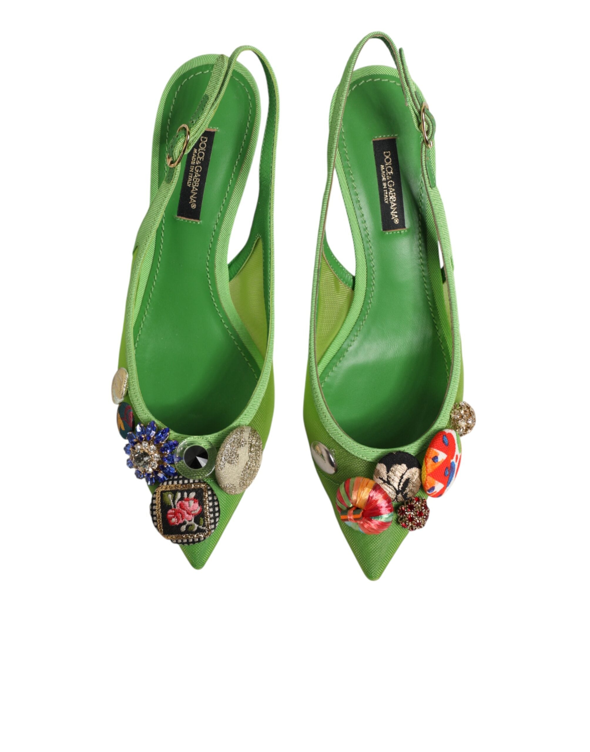 Dolce & Gabbana Green Embellished Heels Slingbacks Shoes
