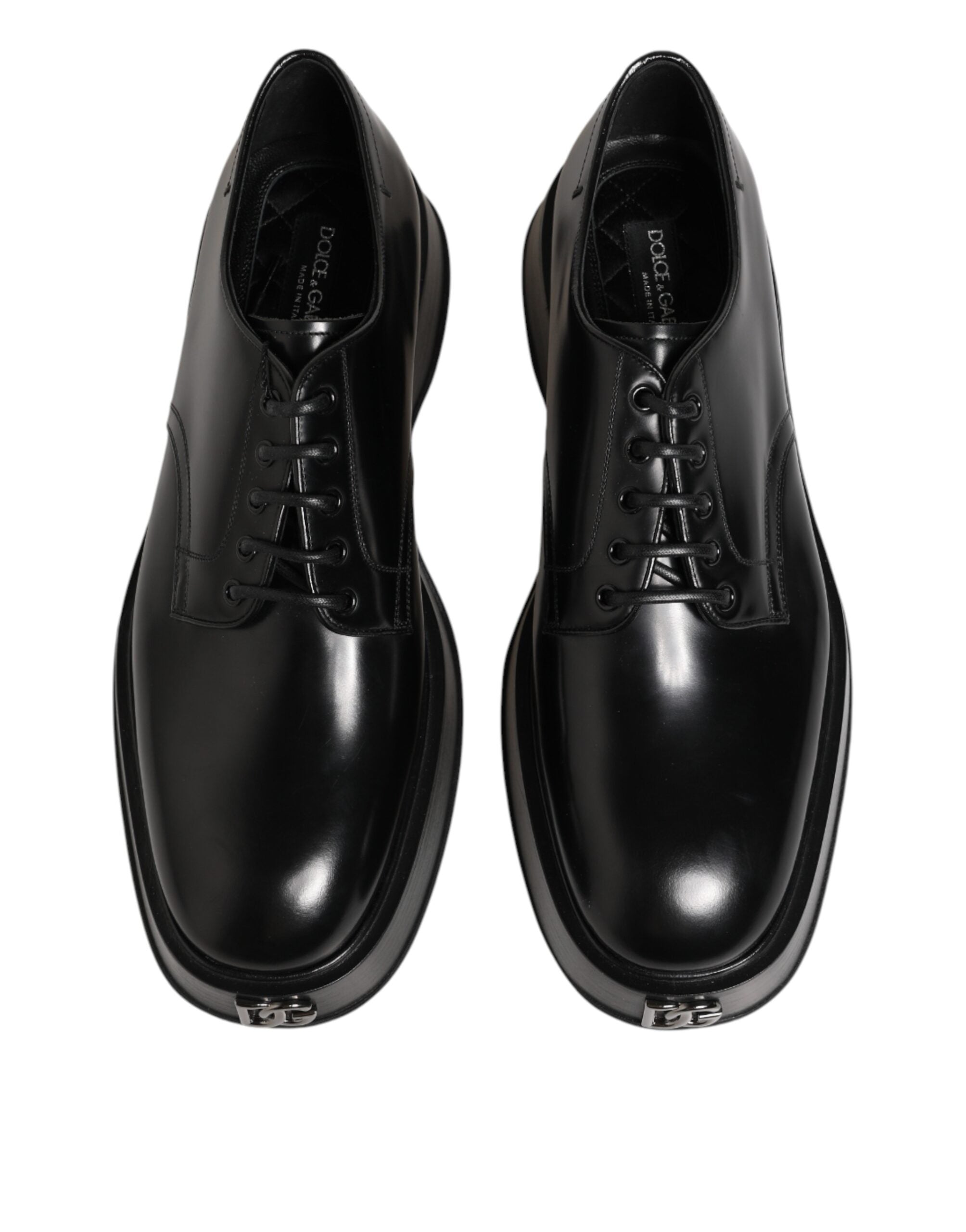 Dolce & Gabbana Black Calfskin Leather Men Derby Dress Shoes
