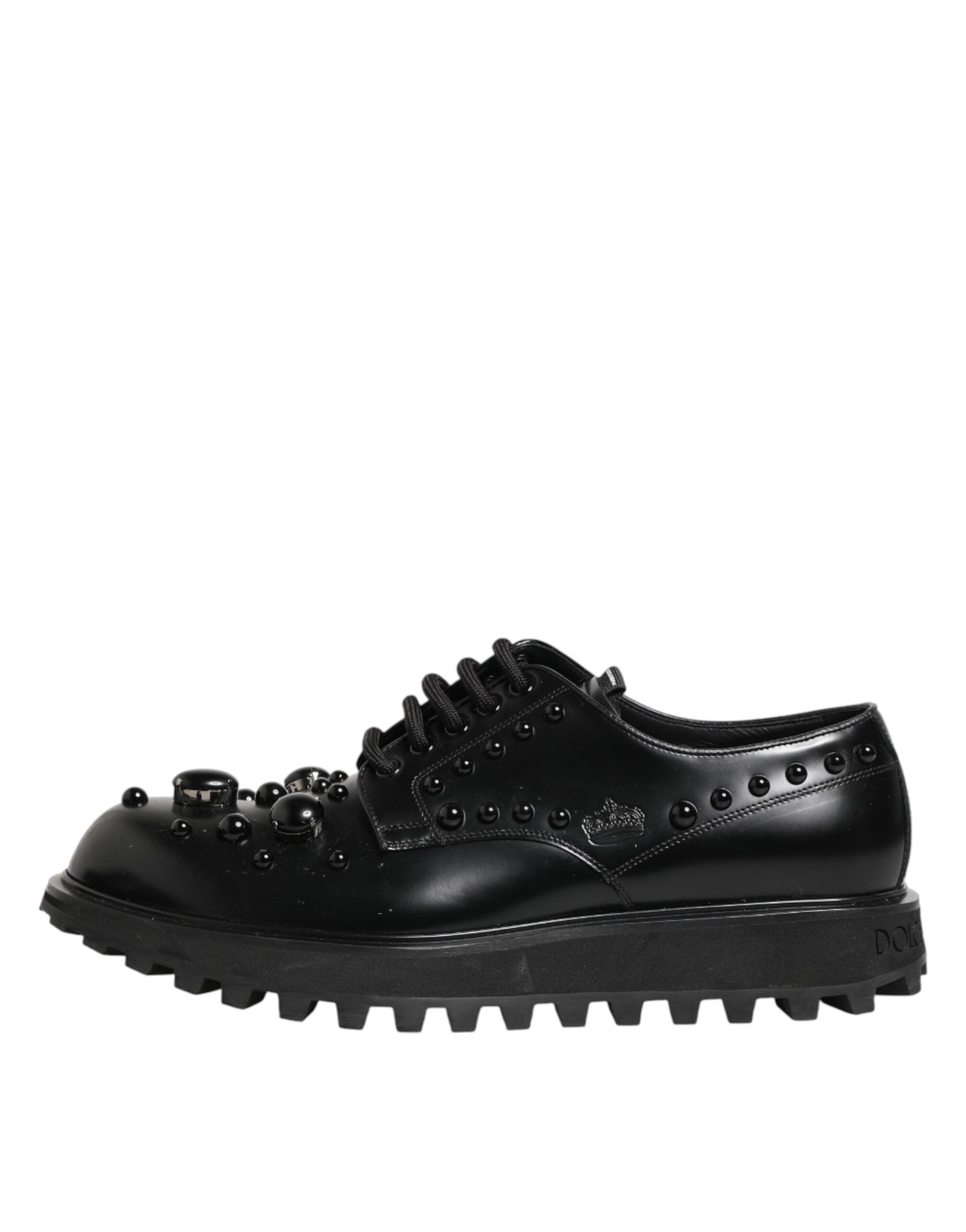 Dolce & Gabbana Black Leather Studded Men Formal Derby  Shoes