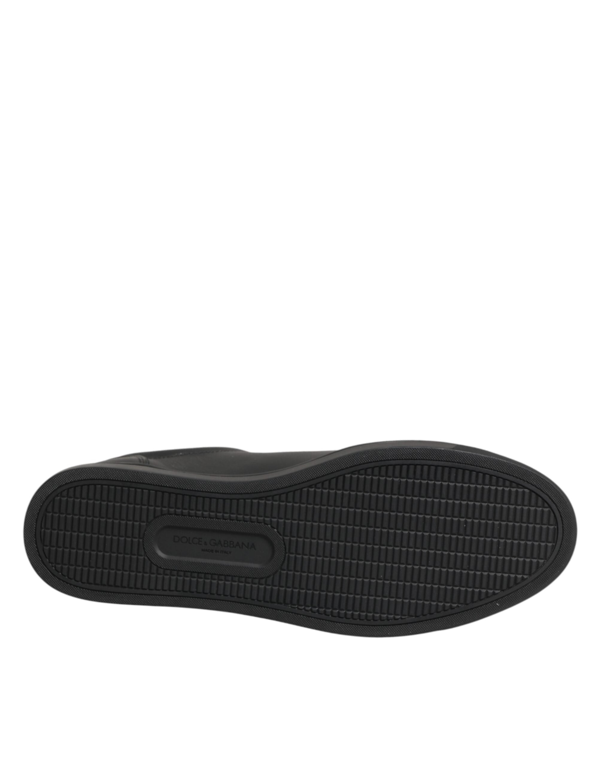 Dolce & Gabbana Black Leather Heart Embellished Sneakers Shoes