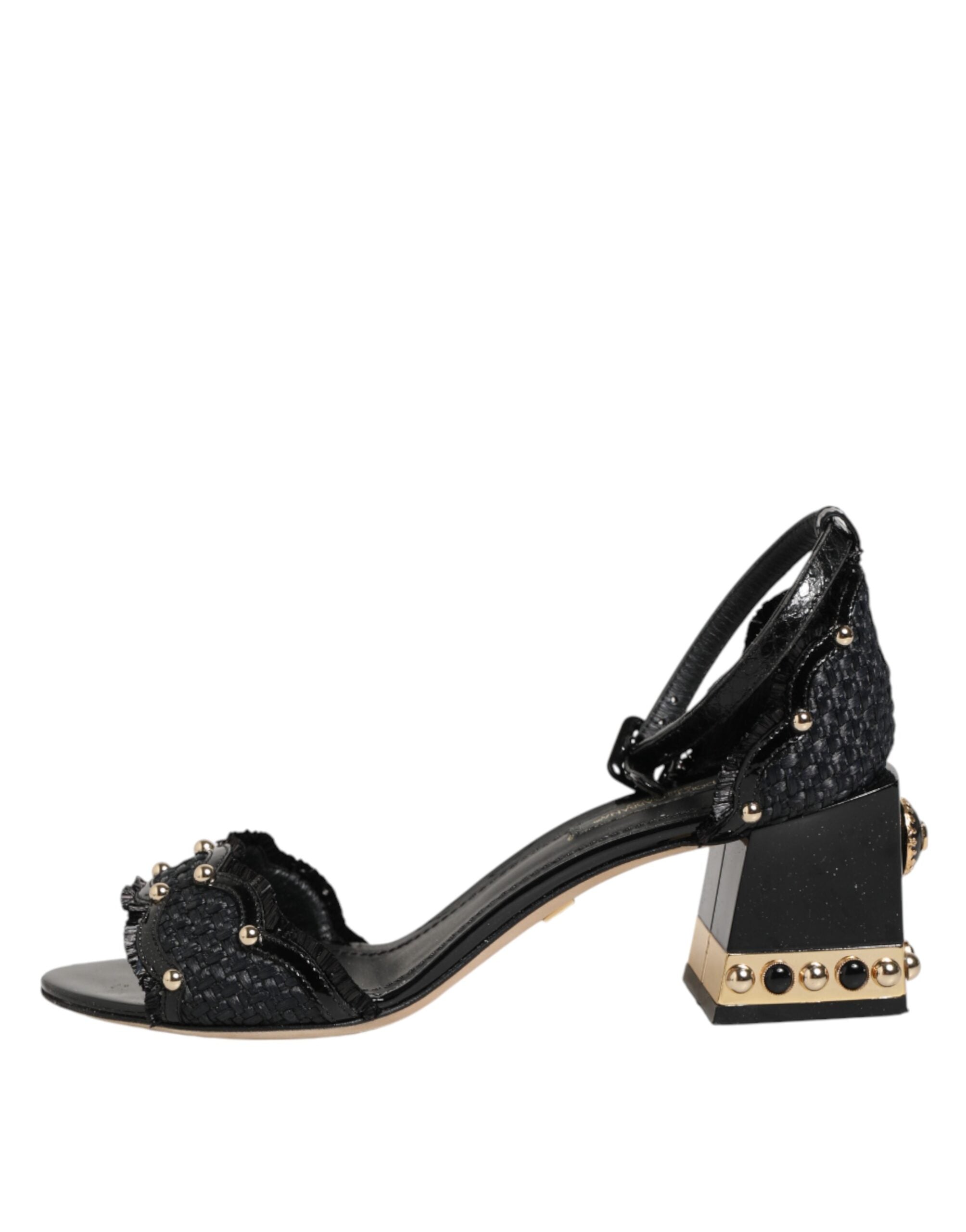 Dolce & Gabbana Black Studded Ankle Strap Sandals Shoes