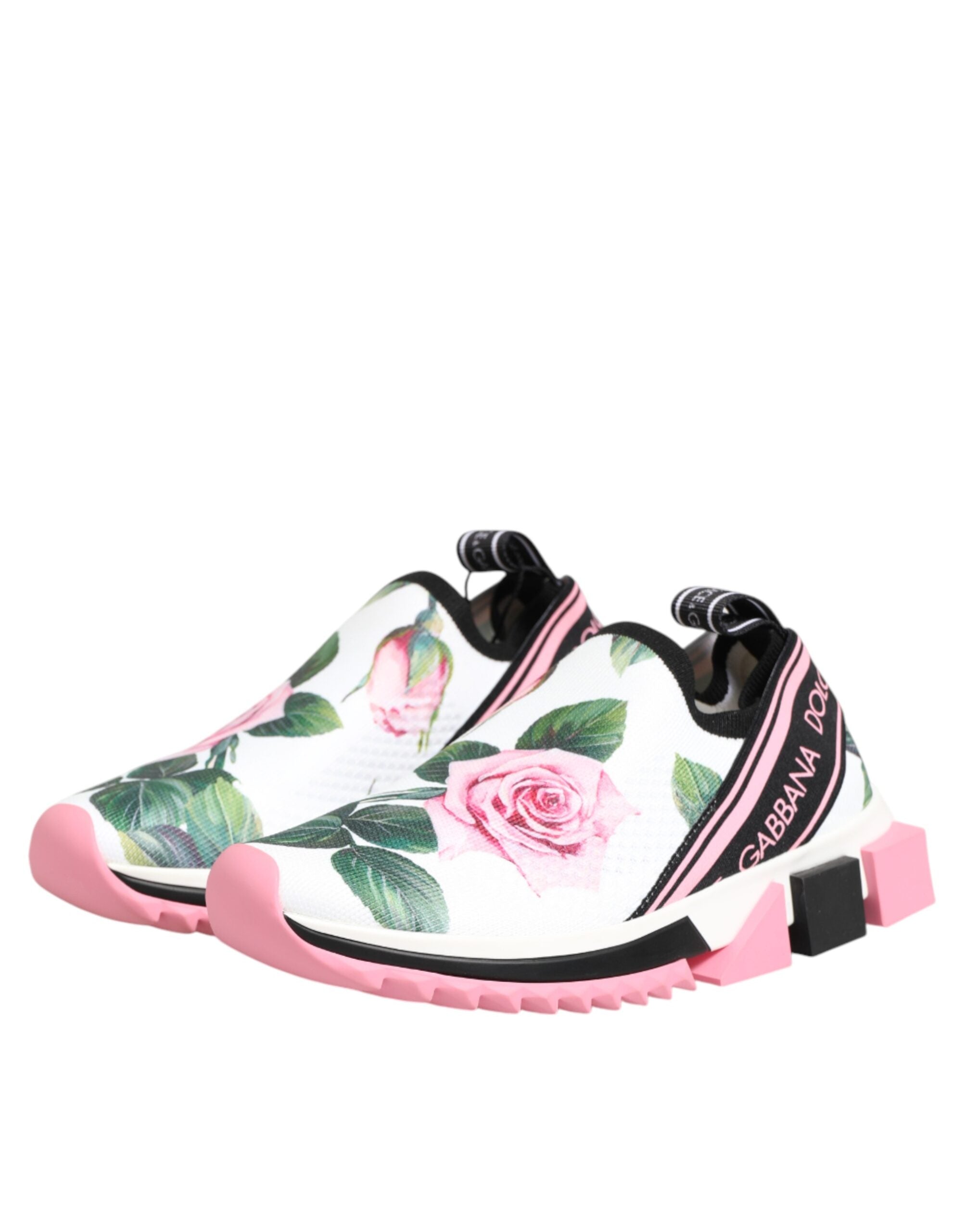 Dolce & Gabbana White Rose Print Sorrento Sneakers Shoes
