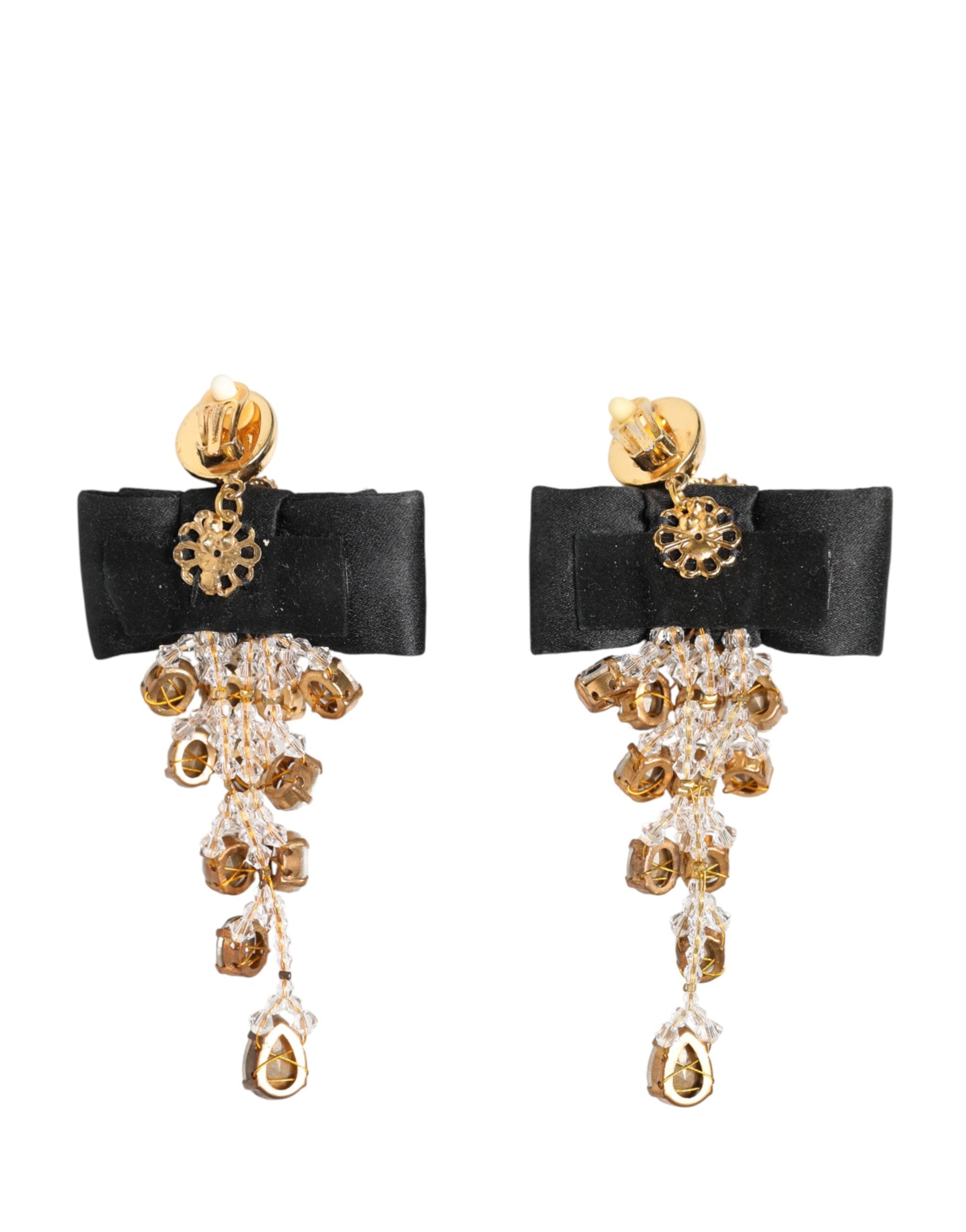 Dolce & Gabbana Crystal Chandelier Satin Bow Clip-On Jewelry Earrings