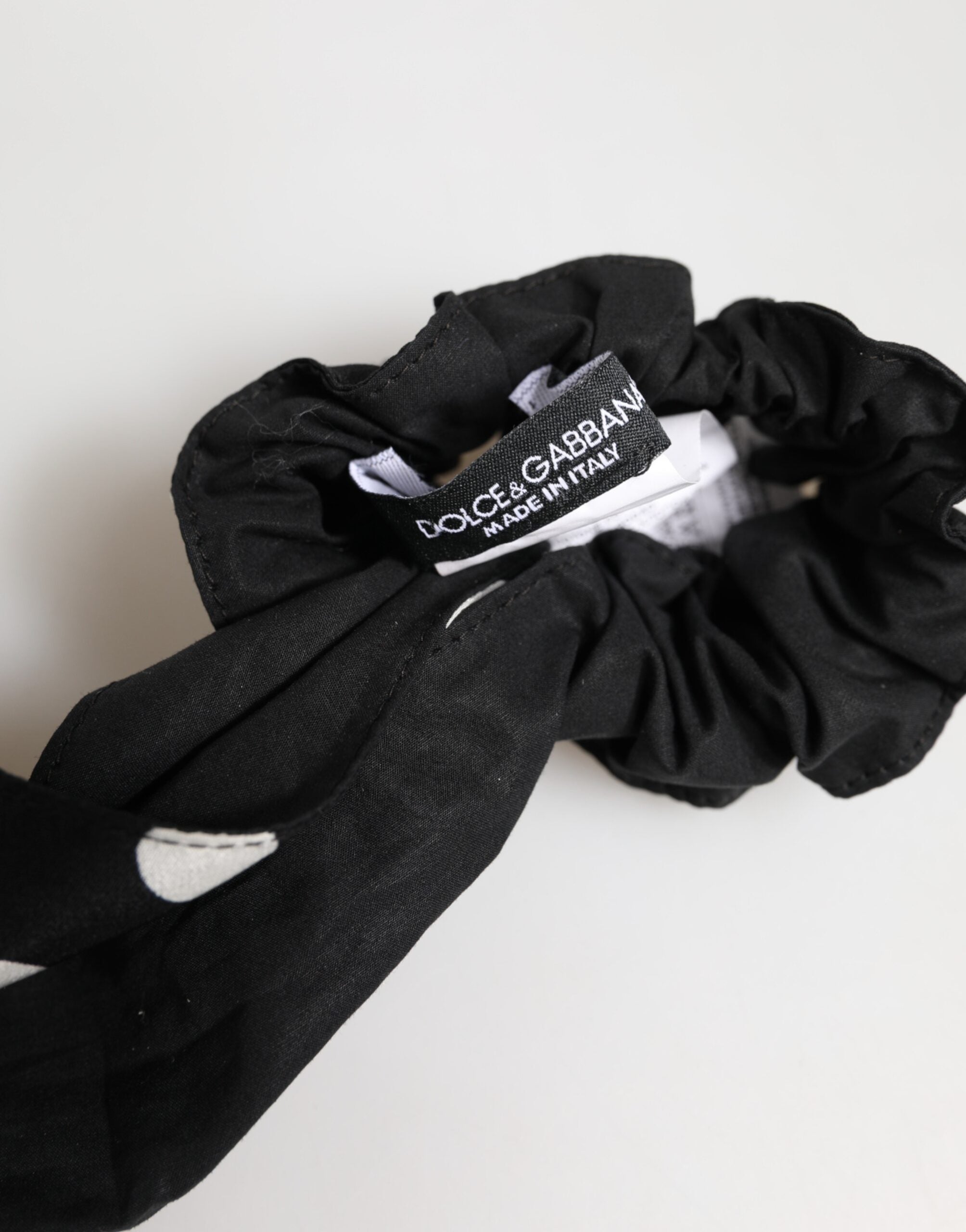 Dolce & Gabbana Black Cotton Polka Dot Scarf Tie Accessory Hair Scrunchie
