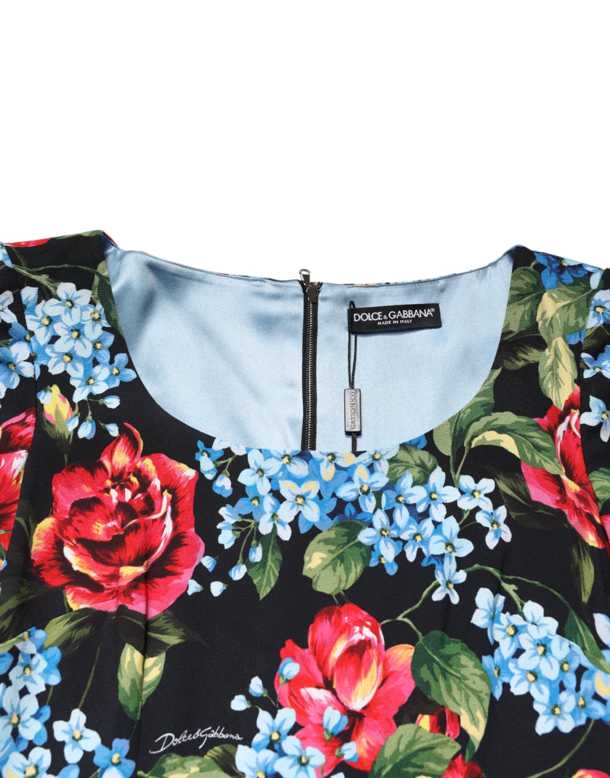 Dolce & Gabbana Black Floral Print Viscose Sheath Midi Dress