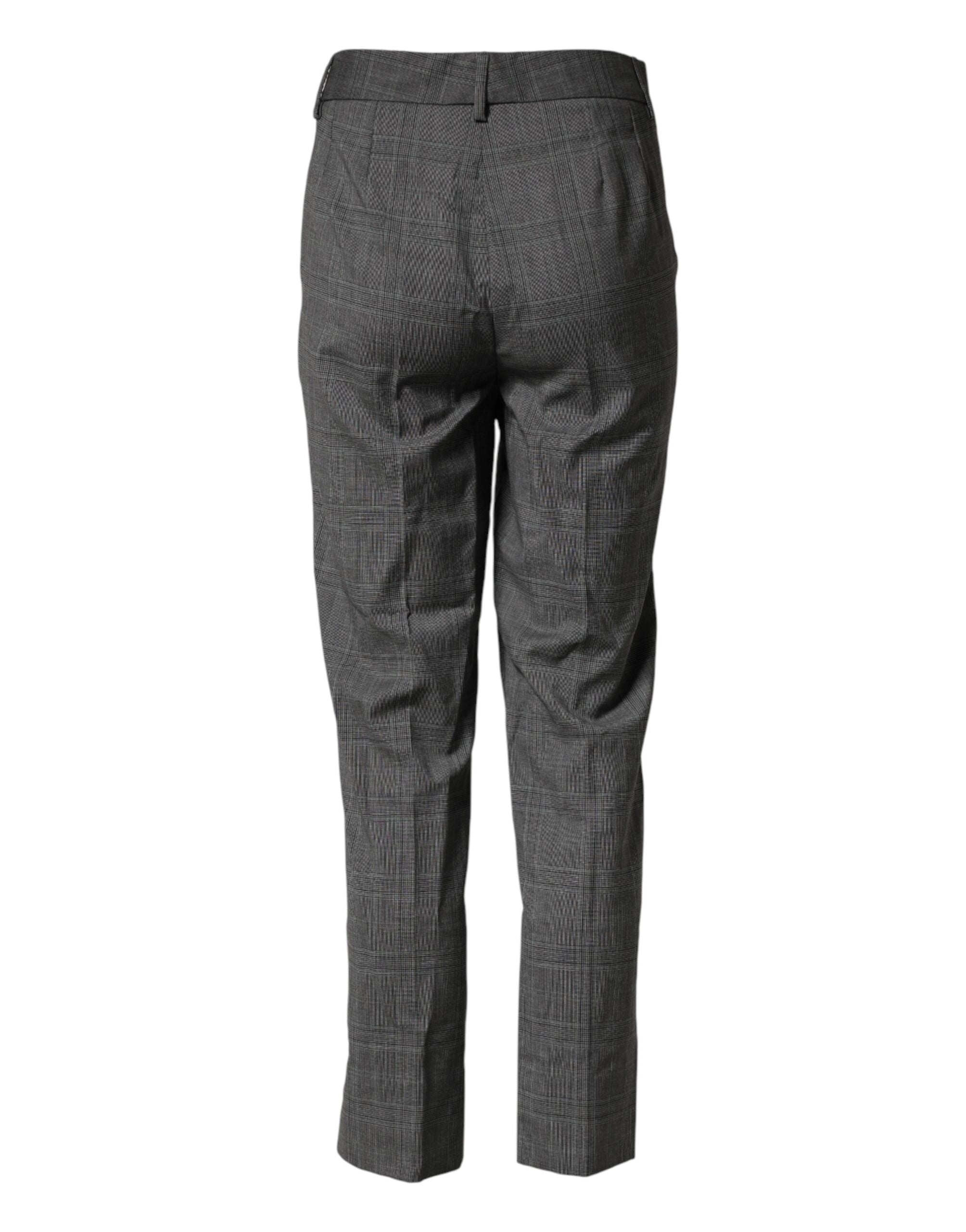 Dolce & Gabbana Dark Gray Check Tartan VirginWool Dress Pants