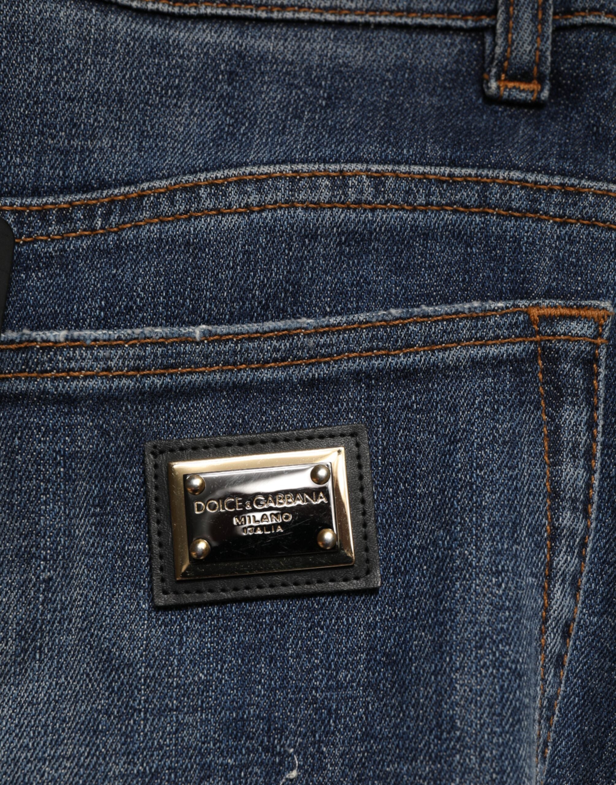 Dolce & Gabbana Blue Cotton Rhinestone Embellish Denim Jeans