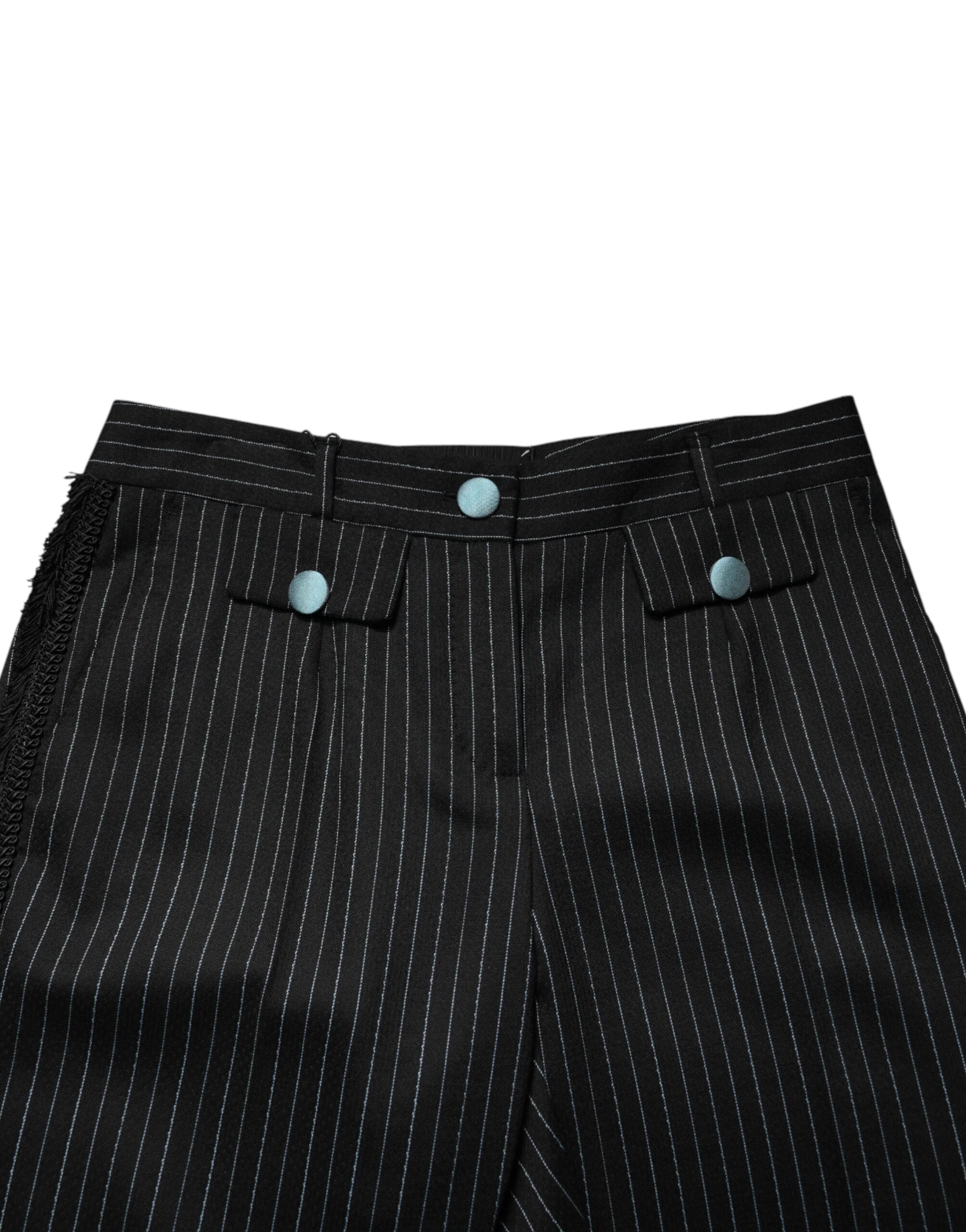 Dolce & Gabbana Black Wool Stripes Cropped Trouser Pants