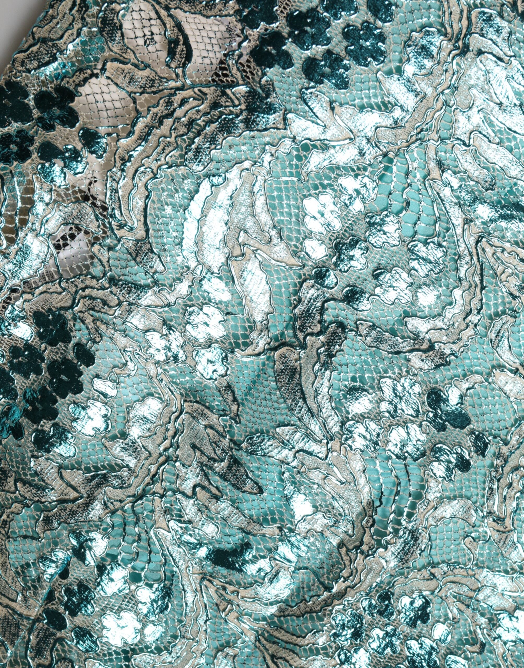 Dolce & Gabbana Blue Floral Brocade High Waist Mini Skirt