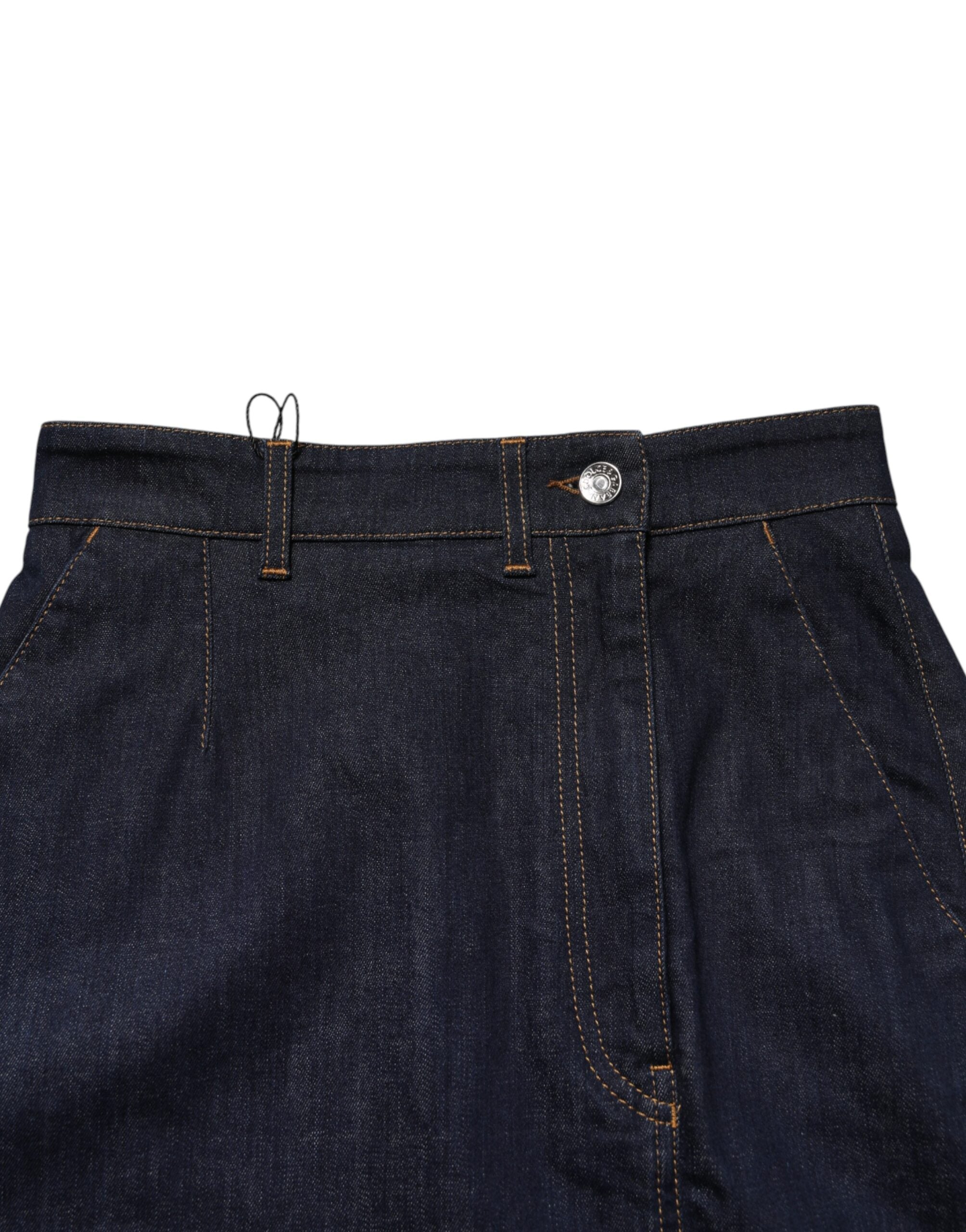 Dolce & Gabbana Dark Blue Cotton A-line Denim Midi Skirt