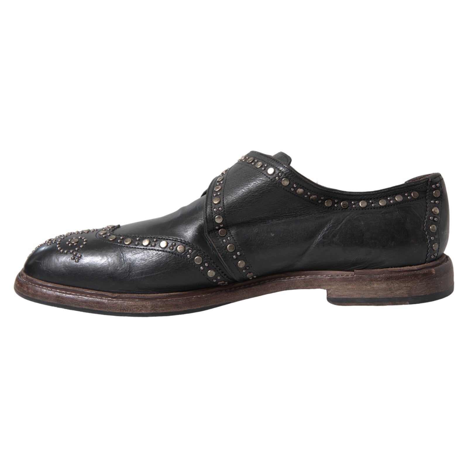 Dolce & Gabbana Black Leather Monk Strap Studded Dress Shoes