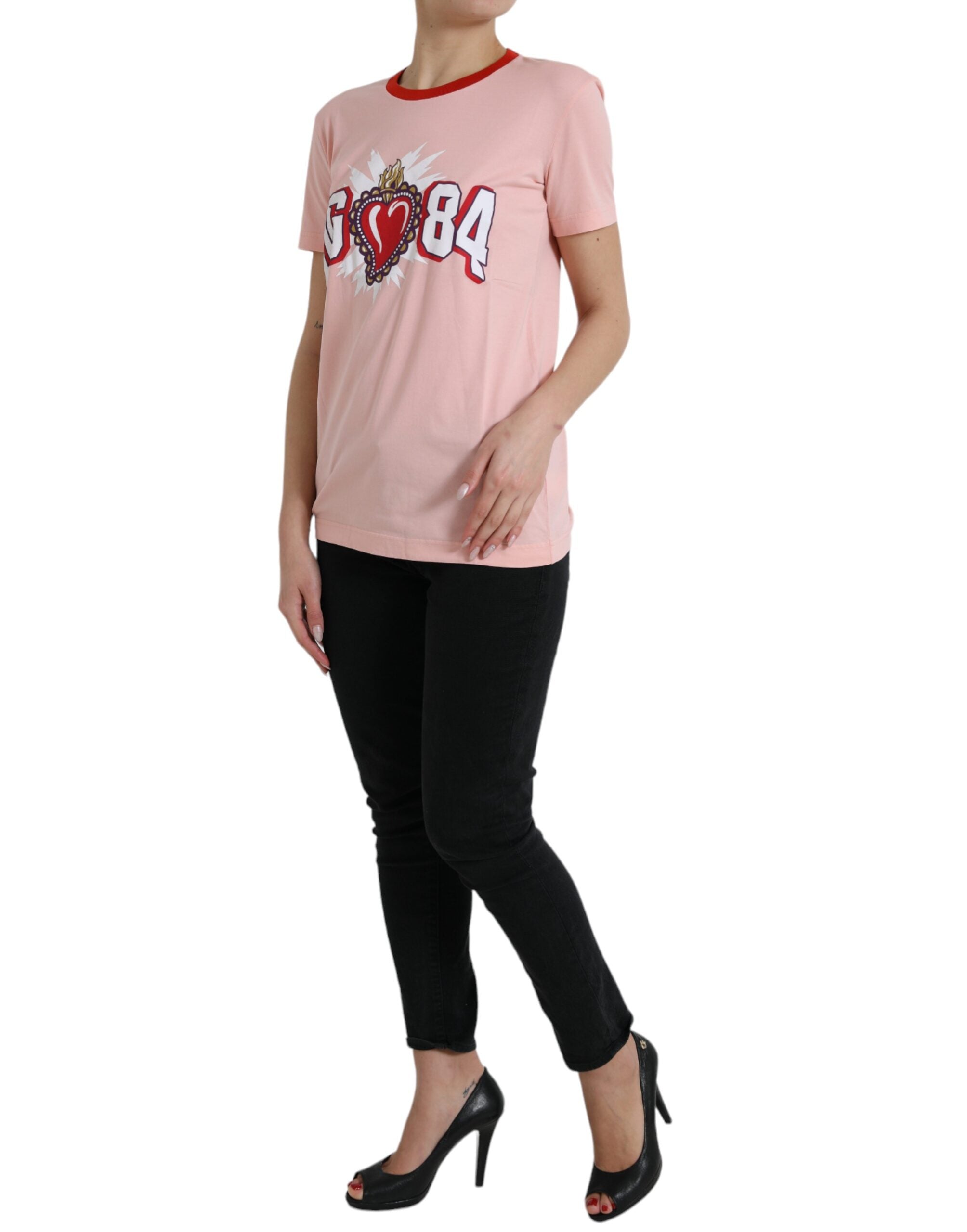 Dolce & Gabbana Pink Graphic Print Cotton Crew Neck T-shirt