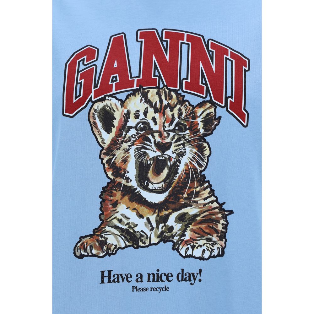 Ganni Light Blue Cotton T-Shirt