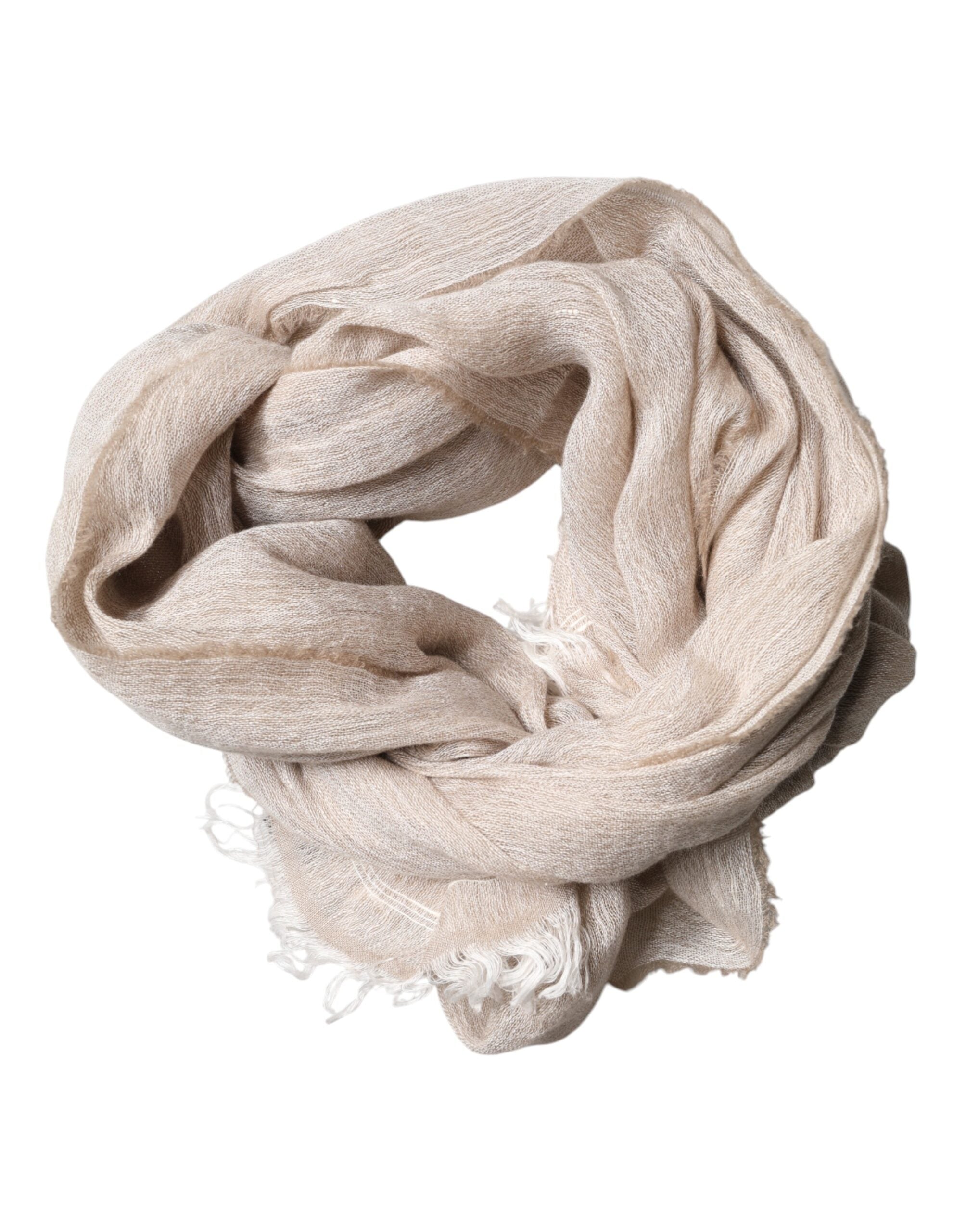 Dolce & Gabbana Beige Linen Neck Wrap Men Shawl Fringe Scarf
