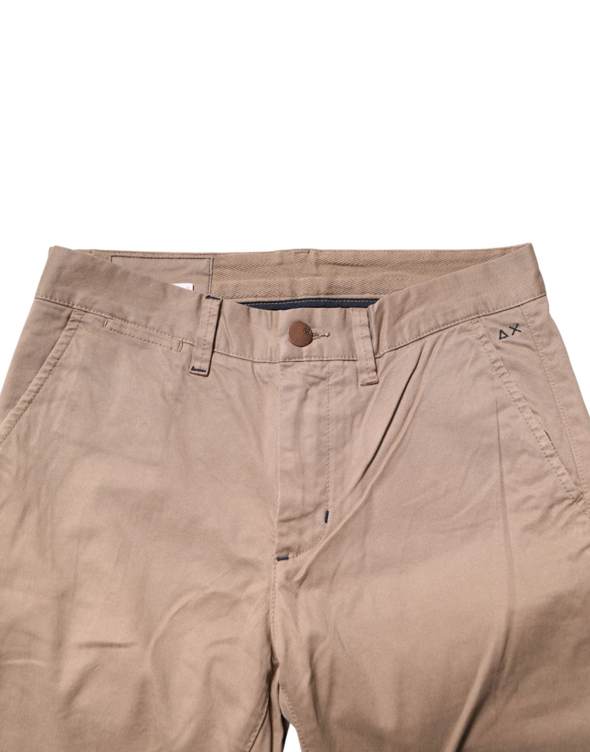 Sun68 Beige Cotton Mid Waist Straight Men Chino Trouser Pants