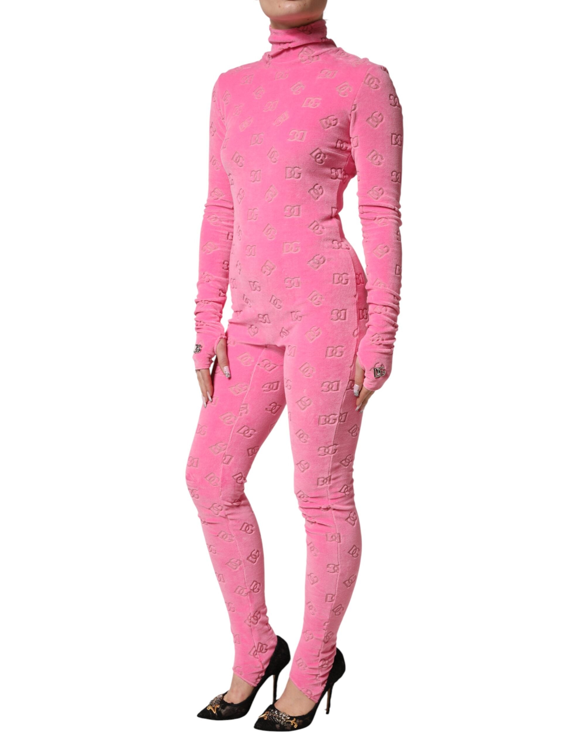 Dolce & Gabbana Pink Logo Monogram Long Sleeve Jumpsuit  Dress
