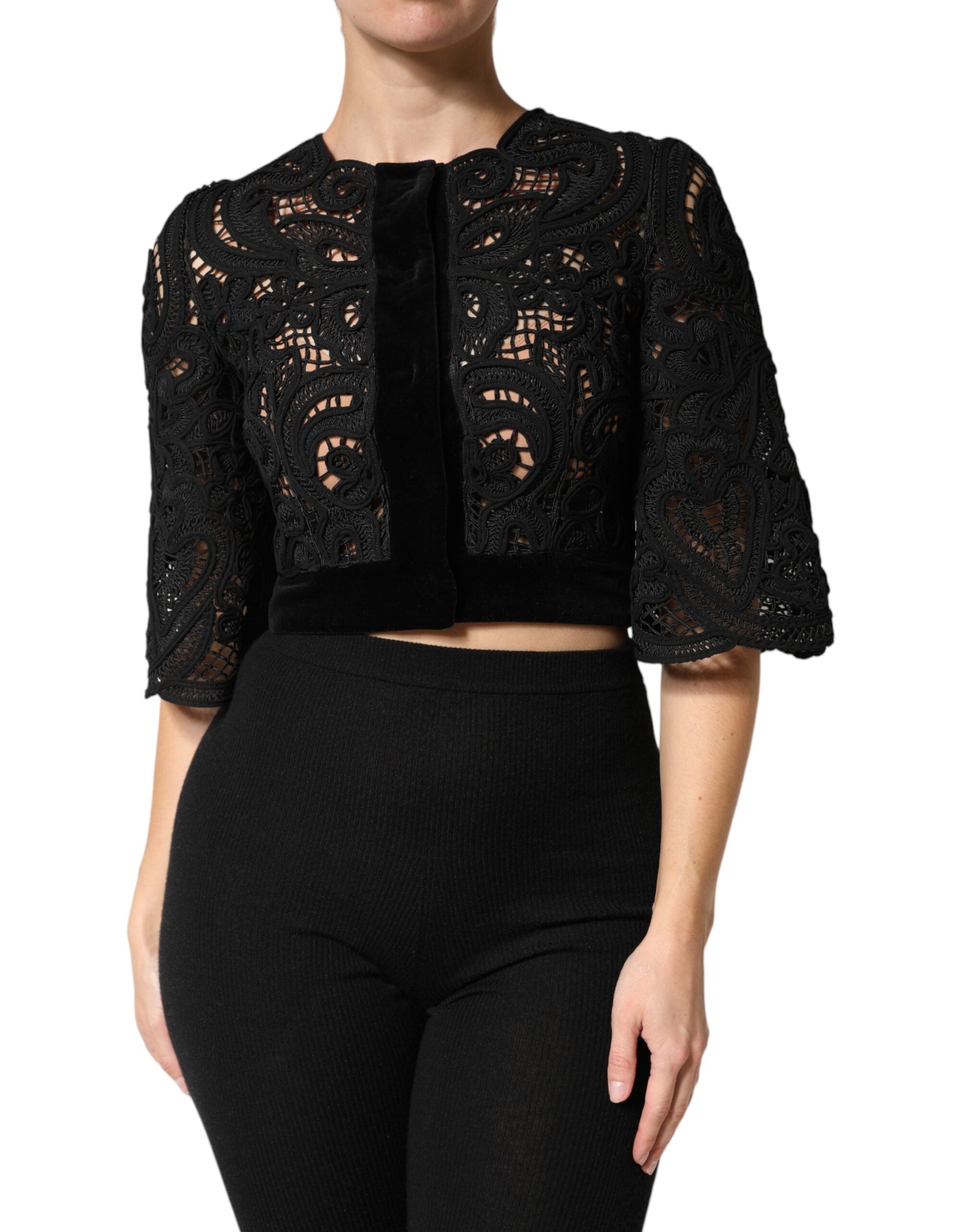 Dolce & Gabbana Black Floral Lace Cropped Coat  Jacket