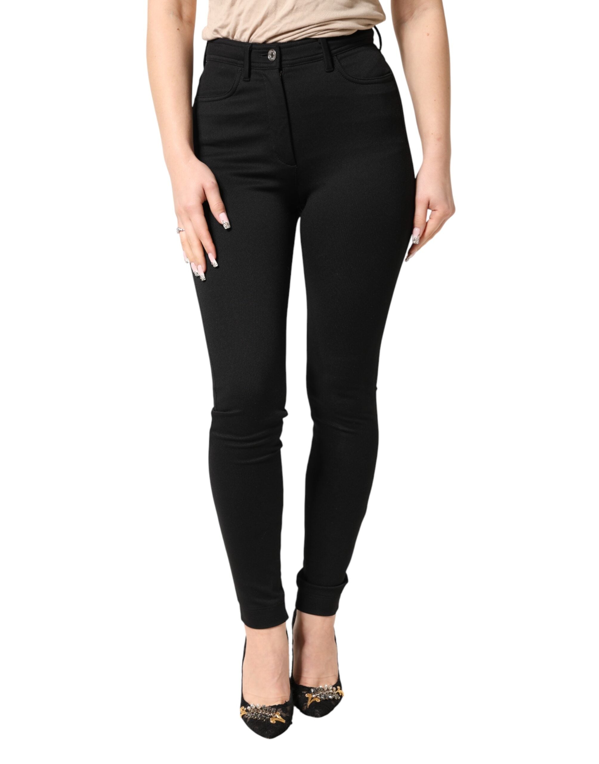 Dolce & Gabbana Black Nylon Stretch Skinny High Waist Pants