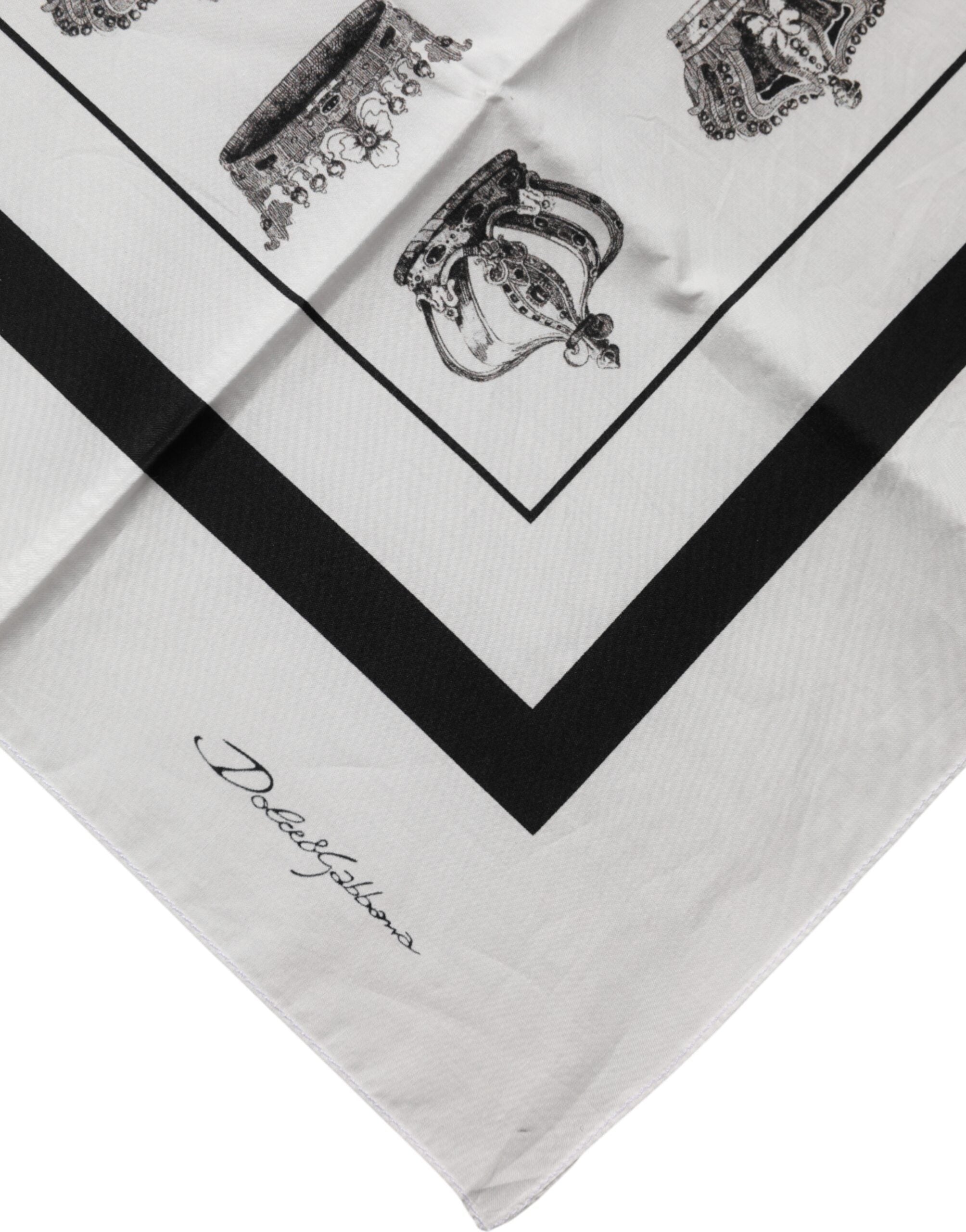 Dolce & Gabbana White Crown Cotton Square Foulard Scarf