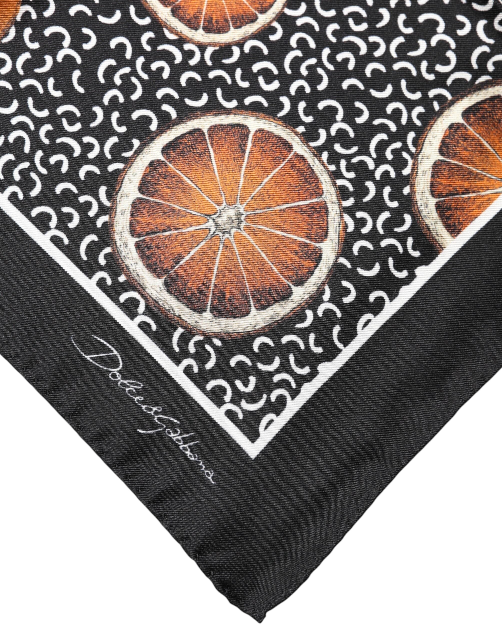 Dolce & Gabbana Black Orange Print Square Handkerchief Scarf