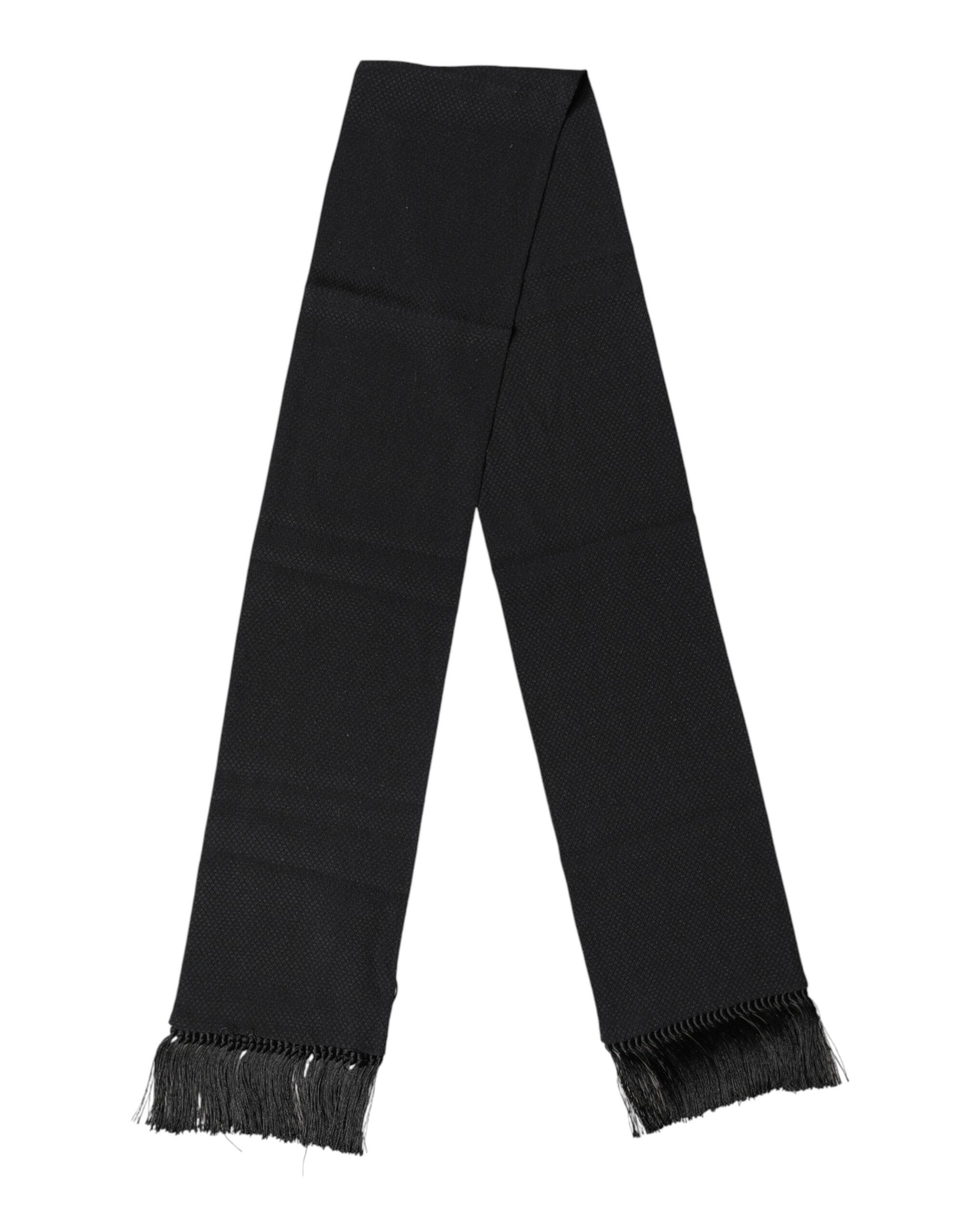 Dolce & Gabbana Black Silk Fringes Neck Wrap Foulard Scarf