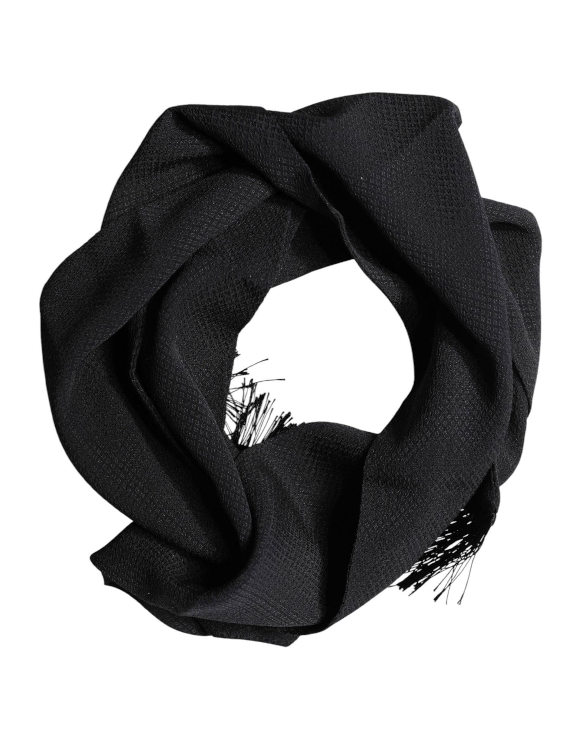 Dolce & Gabbana Black Silk Fringes Neck Wrap Foulard Scarf