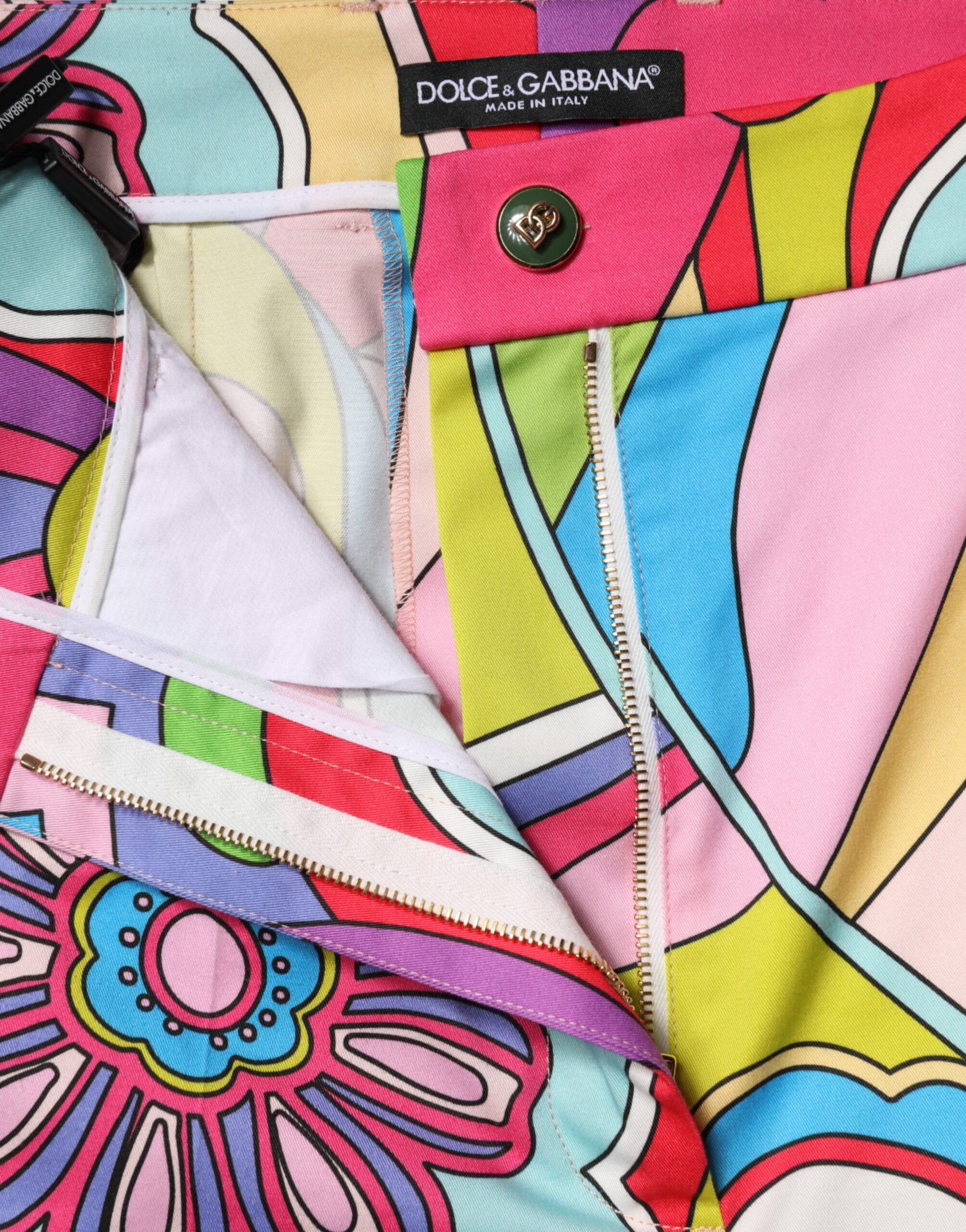 Dolce & Gabbana Multicolor Graphic High Waist Bermuda Shorts